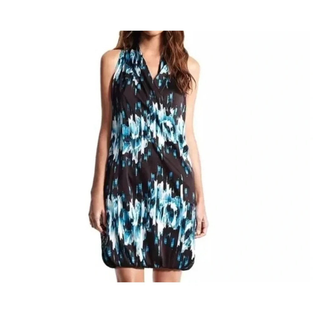 Derek Lam for Design Nations Black Teal Bubble Hem Faux Wrap Dress Size XL